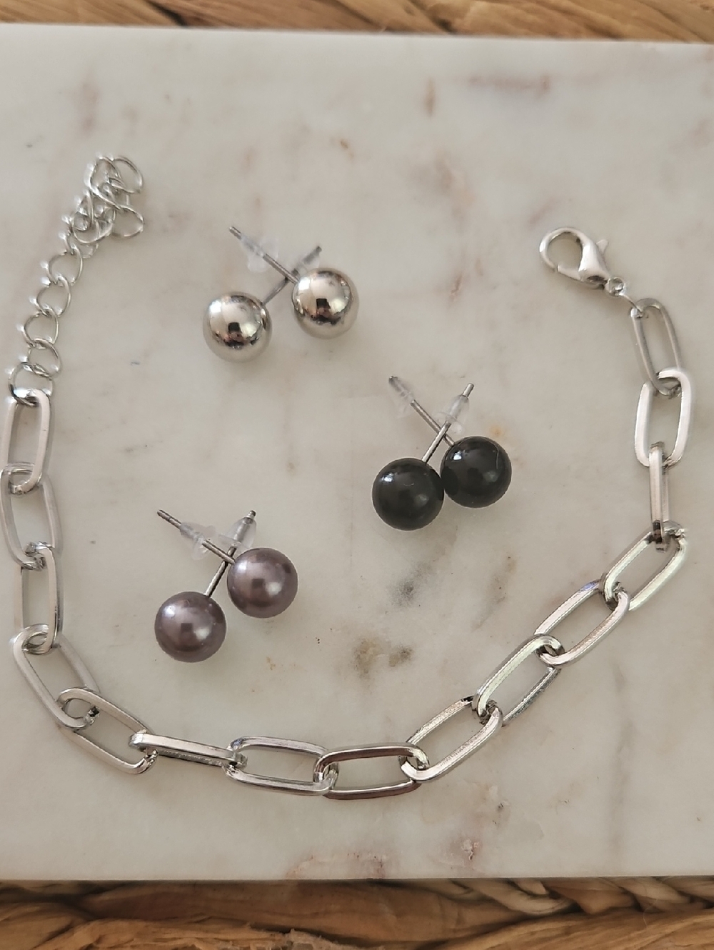 Paperclip Bracelet & Silver Earring Set